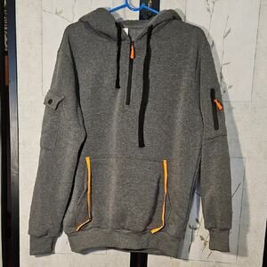Men's Gray Zip-Up Sweater with Orange Accents